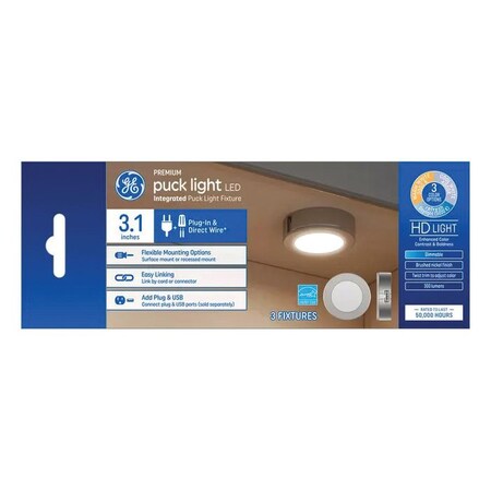 GE WHT Puck Light, 3PK